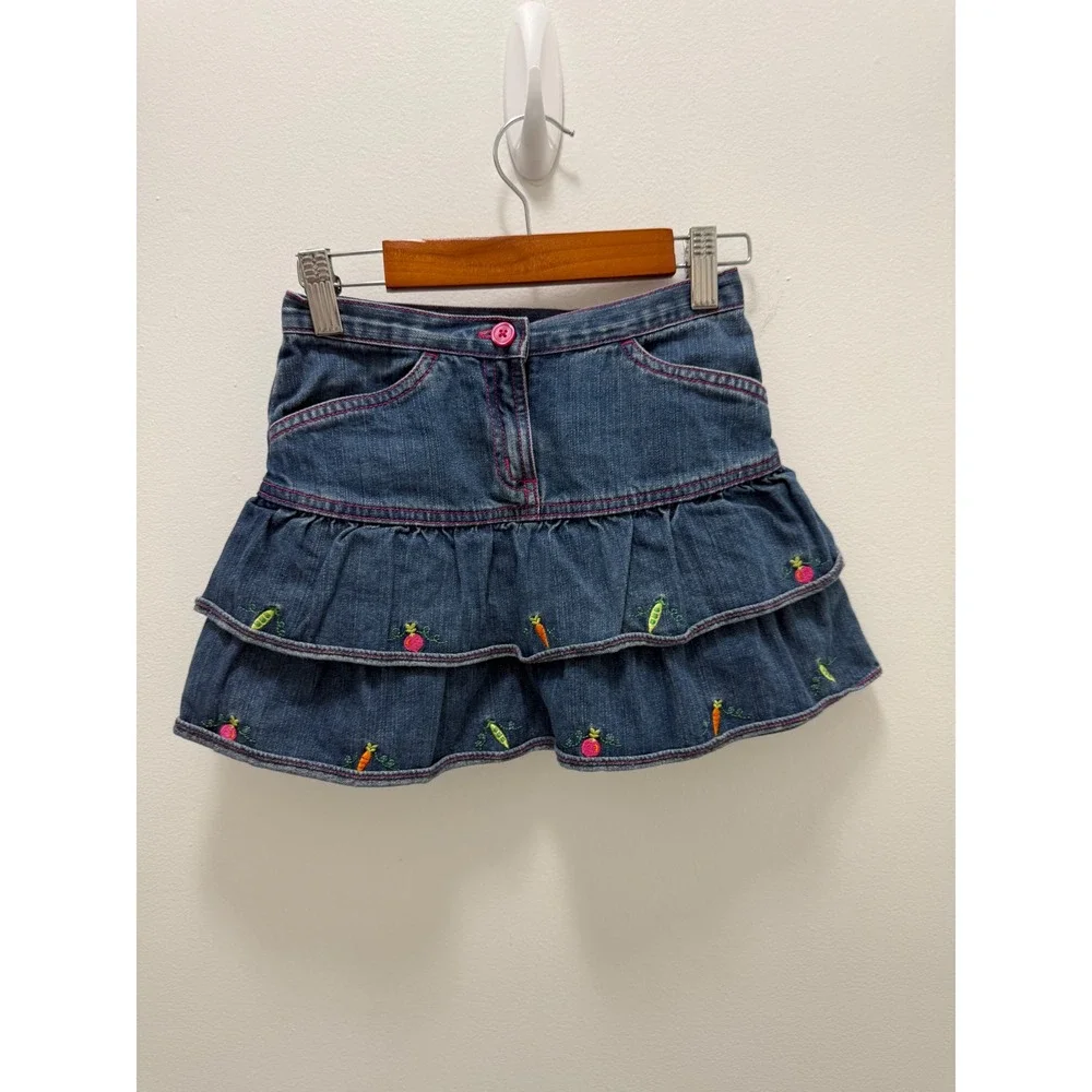 Gymboree Girls Grown with Love Denim Tiered Skirt Embroidered Vintage Size 6